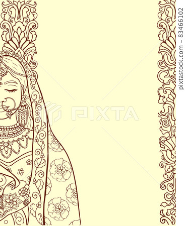 Indian bride wedding invitation template in mehndi desin style, vector Indian bride wedding invitation template in mehndi desin style, vector 83466102