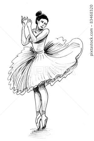 Beautiful dancing ballerina. Ink black and white drawing Beautiful dancing ballerina. Ink black and white drawing 83468320