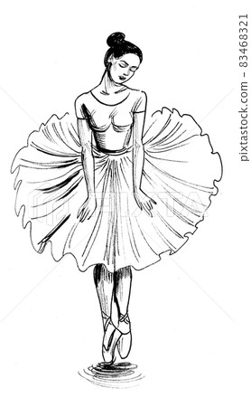 Beautiful dancing ballerina. Ink black and white drawing Beautiful dancing ballerina. Ink black and white drawing 83468321