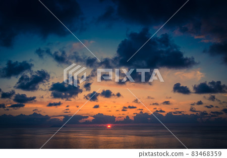 Aerial view of beautiful amazing sea sunset with color dramatic sky Aerial view of beautiful amazing sea sunset with color dramatic sky 83468359