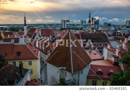 Panoramic view of Old Town Tallinn with towers and walls, Estonia Panoramic view of Old Town Tallinn with towers and walls, Estonia 83468381