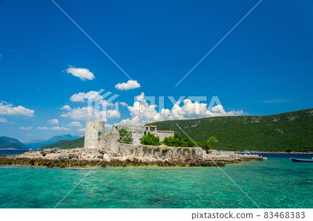 Monastery and church on island in Boka Kotor bay, Montenegro 83468383