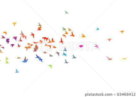 Colorful flying birds in the sky. Vector illustration 83468412