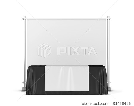 Blank tradeshow tablecloth with runner and backdrop banner mockup 83468496