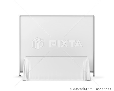 Blank tradeshow tablecloth with runner and backdrop banner mockup Blank tradeshow tablecloth with runner and backdrop banner mockup 83468553