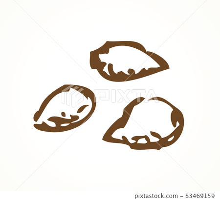 Series of vector illustrations of archaeological finds. Remains of linen, fruit stones and seeds 83469159