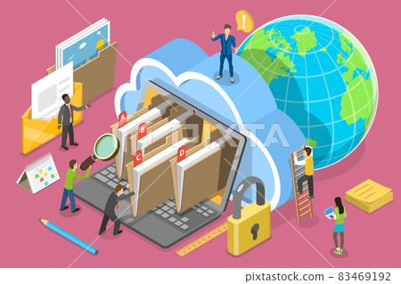 3D Isometric Flat Vector Conceptual Illustration of Document Management System. 83469192
