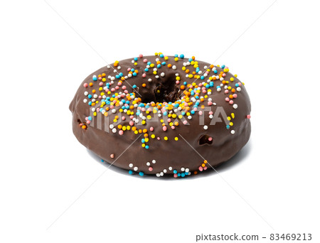 sweet chocolate doughnut with sprincles isolated on white background sweet chocolate doughnut with sprincles isolated on white background 83469213