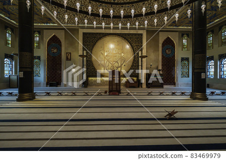 Katara mosque (the blue mosque or The masjid of Katara) in Katara cultural village, Doha Qatar interior view showing the Prayer hall designed by Turkish female architect Zainab Fadil Oglu 83469979