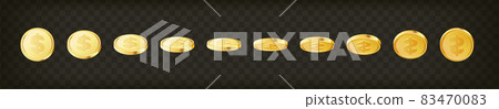 Golden money set. Set of rotating gold coins. 83470083