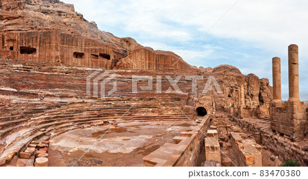 Ruins of Nabataean amphitheatre or open theater in Petra, Jordan 83470380