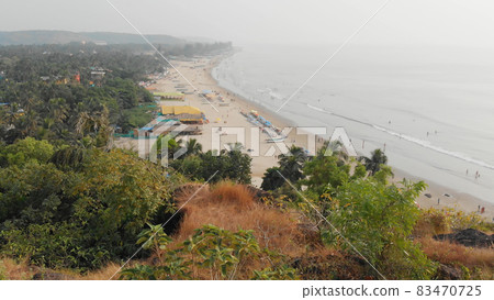 Aerial view christian cross on a hill in Arambol, India. 83470725