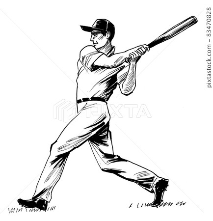 Baseball player with a bat. Ink black and white drawing Baseball player with a bat. Ink black and white drawing 83470828