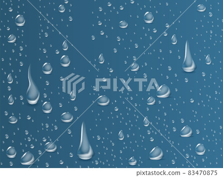 Water rain drops or steam shower isolated on white background. Realistic pure droplets condensed. Shower steam condensation drips on transparent glass, rain drops on window. 83470875