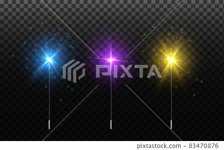 Magic wand vector. Transparent miracle stick with glow light tail isolated. Vector illustration of magic wand. Isolated on black transparent background. Magic wand vector. Transparent miracle stick with glow light tail isolated. Vector illustration of magic wand. Isolated on black transparent background. 83470876