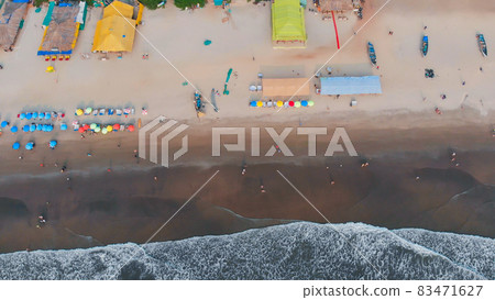 Aerial drone view of Arambol beach at Goa. India. Aerial drone view of Arambol beach at Goa. India. 83471627