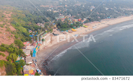 Aerial drone view of Arambol beach at Goa. India. Aerial drone view of Arambol beach at Goa. India. 83471672