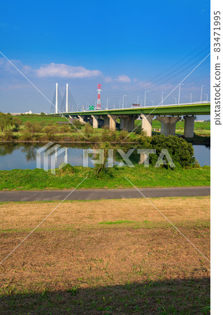 荒川埼玉橋從岸邊看秋景 荒川埼玉橋從岸邊看秋景 83471995