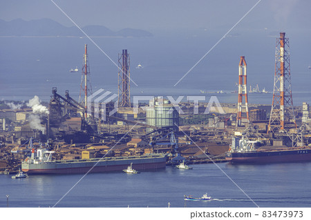 Mizushima Seaside Industrial Zone JFE Steel Blast Furnace, Tanker and Iron Ore, Kurashiki City, Okayama Prefecture 83473973