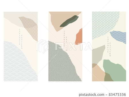 Landscape background with Japanese wave pattern. Abstract art template with geometric pattern. Mountain layout design in Asian style. Invitation card design. 83475336