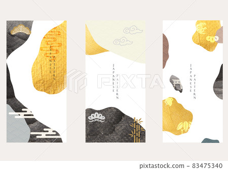 Abstract art background with brush stroke element vector. Black and gold texture with Japanese traditional icon in vintage style. Banner and invitation card design. Abstract art background with brush stroke element vector. Black and gold texture with Japanese traditional icon in vintage style. Banner and invitation card design. 83475340