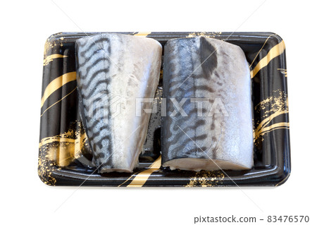 Salted mackerel fillet, with food tray [white background, clipping] 83476570