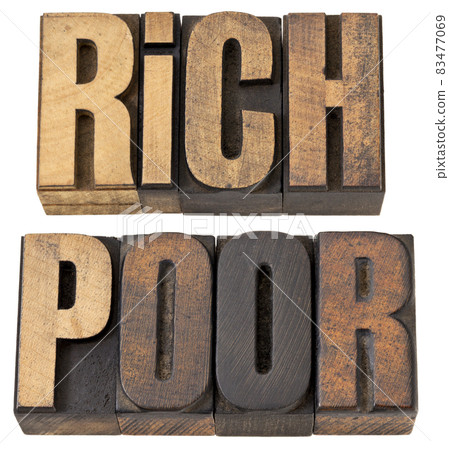 rich and poor words in wood type rich and poor words in wood type 83477069