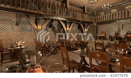 Medieval castle great hall interior 3d illustration 83477076