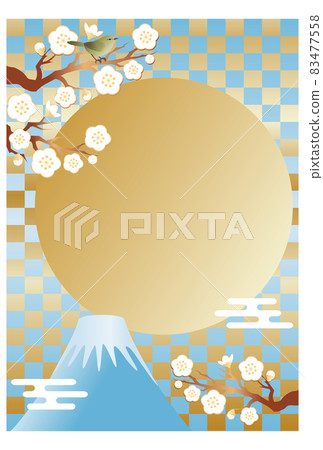 Postcard template frame New Year's card plum blossom spring warbler Japanese pattern Mt. Fuji background illustration material Postcard template frame New Year's card plum blossom spring warbler Japanese pattern Mt. Fuji background illustration material 83477558