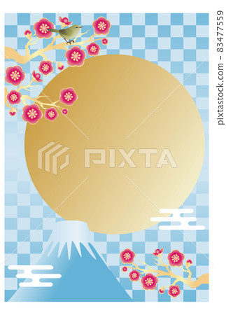 Postcard template frame New Year's card plum blossom spring warbler Japanese pattern Mt. Fuji background illustration material Postcard template frame New Year's card plum blossom spring warbler Japanese pattern Mt. Fuji background illustration material 83477559