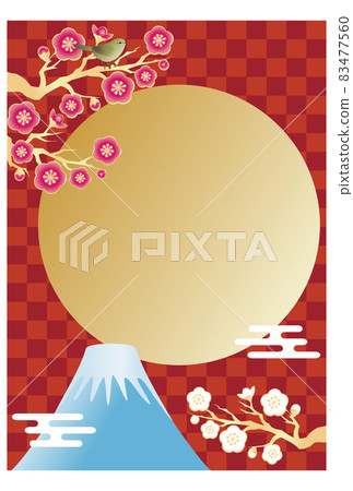 Postcard template frame New Year's card plum blossom spring warbler Japanese pattern Mt. Fuji background illustration material Postcard template frame New Year's card plum blossom spring warbler Japanese pattern Mt. Fuji background illustration material 83477560