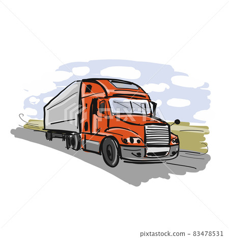 Truck illustration. Carriage of goods. Sketch for your design 83478531
