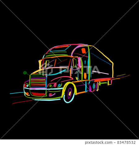 Truck illustration. Carriage of goods. Sketch for your design 83478532