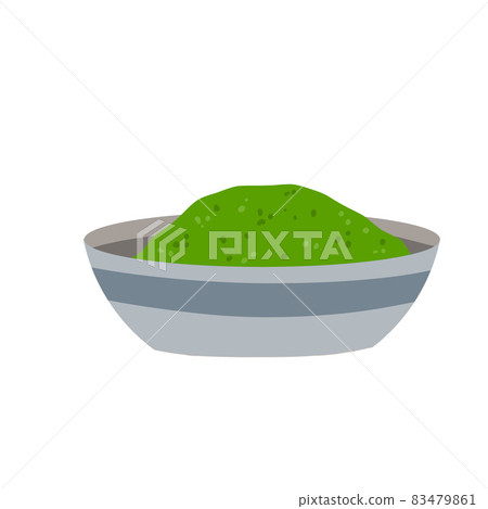 Chlorella. Green algae powder. Organic diet and super food. Flat cartoon illustration isolated on white Chlorella. Green algae powder. Organic diet and super food. Flat cartoon illustration isolated on white 83479861