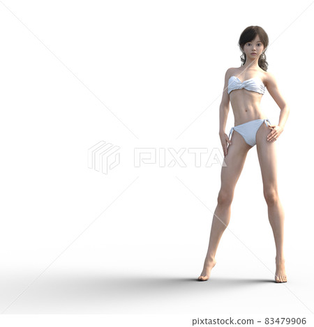 穿白色泳衣燙髮的女人3DCG插圖素材 83479906