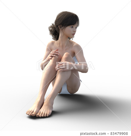 Woman in white swimsuit perming3DCG illustration material 83479908