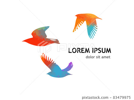Colorful flying birds in the sky. Vector illustration 83479975