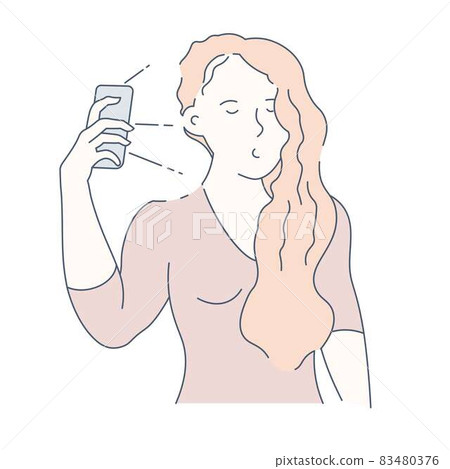 Selfie and frontal camera girl with smartphone photo isolated character 83480376