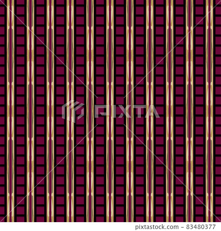 Luxury geometric striped vector seamless pattern. Golden colored and black stripes on dark crimson background. 83480377