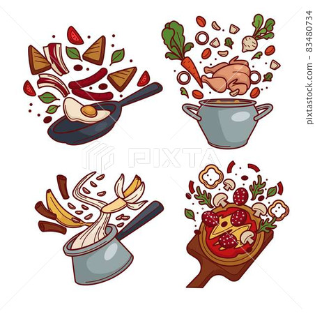 Breakfast lunch and dinner cooking dishes ingredients isolated meals Breakfast lunch and dinner cooking dishes ingredients isolated meals 83480734