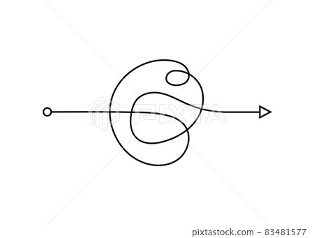 Chaos path with arrow. The process of understanding. Difficult way to solve problems in business. Chaos line. Scribble chaos path. Hand drawn doodle vector illustration isolated. Editable stroke 83481577