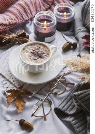 Autumn still life with pumpkins and coffee Autumn still life with pumpkins and coffee 83483179