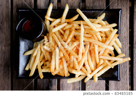 French fries with ketchup and mayonnaise French fries with ketchup and mayonnaise 83483185