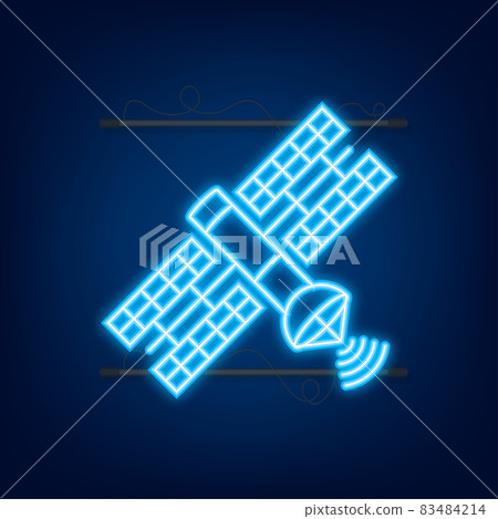 The satellite. Artificial satellites orbiting the planet Earth GPS. Neon icon. Vector illustration 83484214