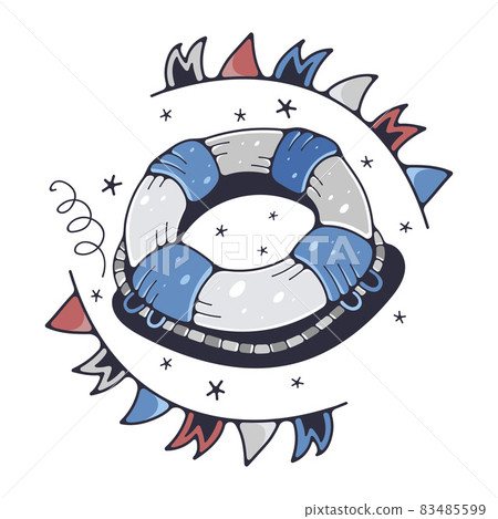 Cute illustration with a lifebuoy. Isolated on a white background. Vector doodle illustrations. 83485599