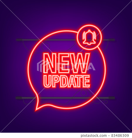 New update banner in modern style. Neon icon. Web design. Vector stock illustration 83486309