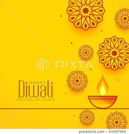 happy diwali yellow decorative background 83487064