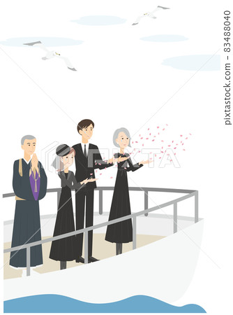Family and monks burying in the ocean from the top of the ship 83488040