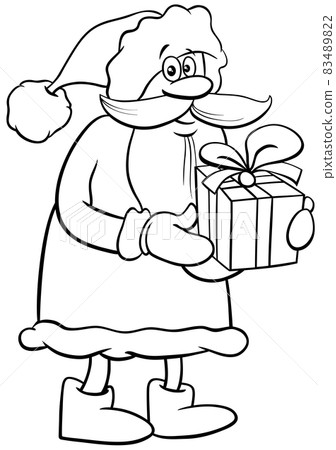 cartoon Santa Claus character with present coloring book page cartoon Santa Claus character with present coloring book page 83489822