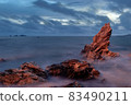 long exposure landscape, sea, rocks, clouds, sky, sunset 83490211